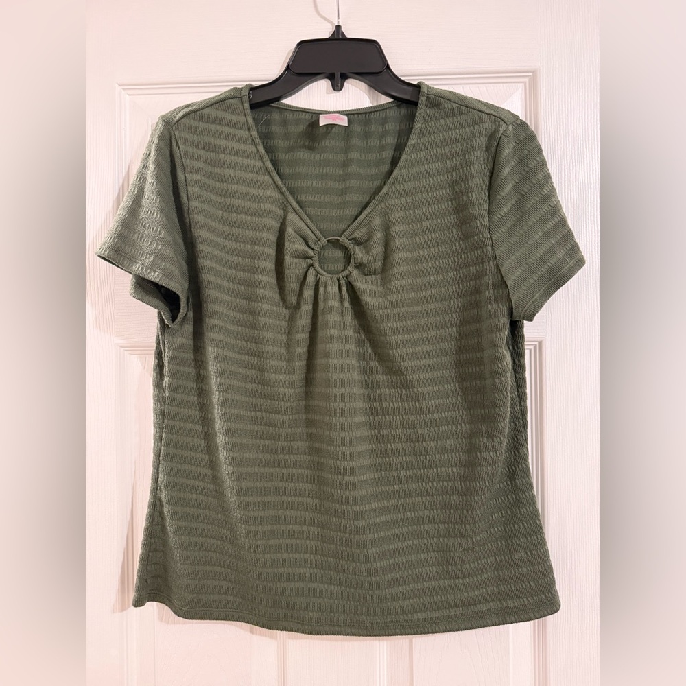 No Boundaries Green Ribbed Blouse